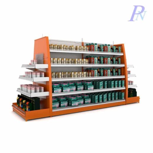 Cosmetic display shelving with curved endcap
