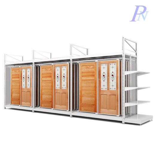 Sliding Door Display Rack with Stock Shelf
